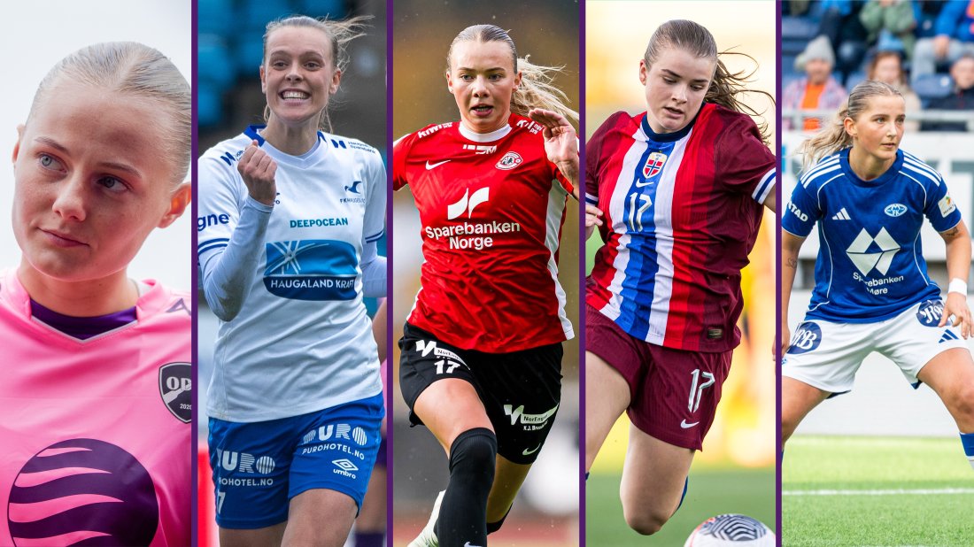 Fra venstre ser vi Hannah Aurbekkholen, Emilie Guddal, Sanne Lekven, Heidi Halbmayr og Emilia Zlotnicka, som alle er nominert til prisen årets gjennombrudd.