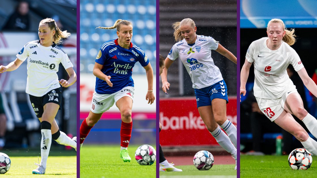 De nominerte til årets gjennombrudd i Toppserien 2024. Ine Berre, Stine Brekken, Marie Moen Preus og Tomine Svendheim.