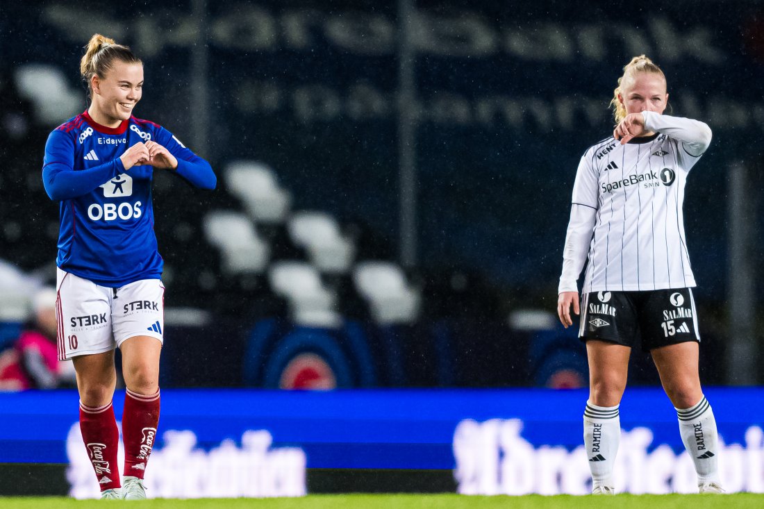 Olaug Tvedten feirer mål for Vålerenga mot Rosenborg på Lerkendal Stadion.